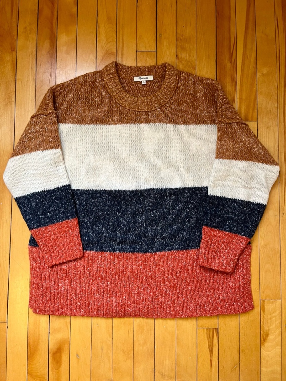 EUC Madewell Colorblock Crewneck Sweater in Rust, Cream, Navy, Brown